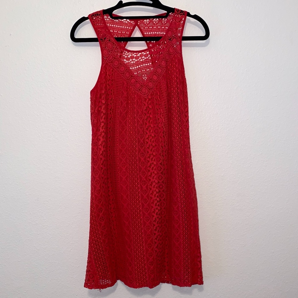 Red Xhilaration Laser-cut Dress